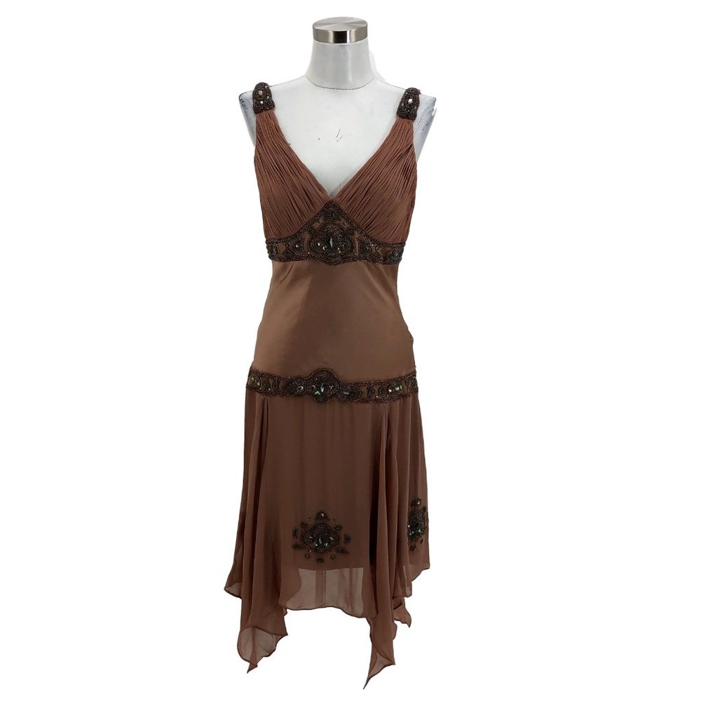 N1406 SUE WONG Designer Dress Silk A-Line Midi